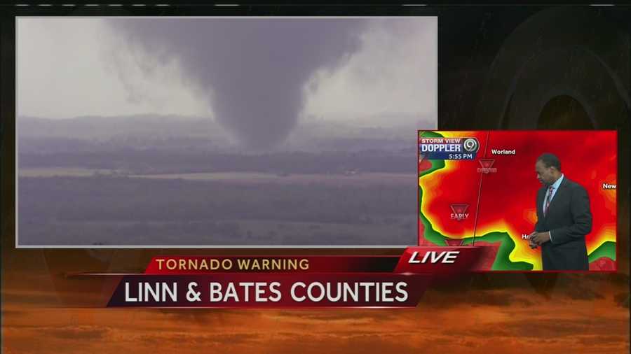 Video from KMBC-TV's NewsChopper 9 HD of a tornado on the ground in Linn County, Kansas on Sunday evening.