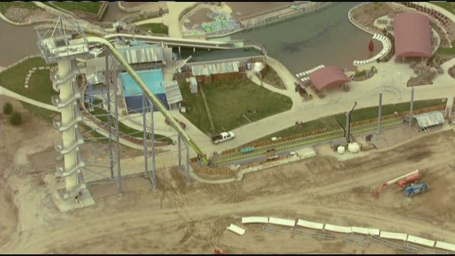 Images of Verruckt, the world's tallest water slide under construction at Schlitterbahn in Kansas City, Kan. The water park announced on Wednesday that the opening of the water slide was delayed due to adjustments. NewsChopper 9 HD flew over the water slide, and found much of it taken apart.