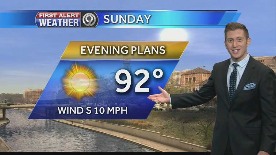 KMBC 9's Nick Bender says rain and storms could move through parts of the area on Sunday evening, but temperatures will still stay hot for the first half of the work week.