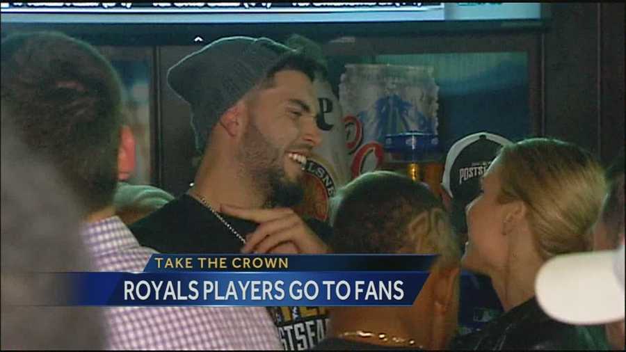 Several Kansas City Royals players showed up at Kansas City's Power and Light District on Sunday night to celebrate their win against the Los Angeles Angels.