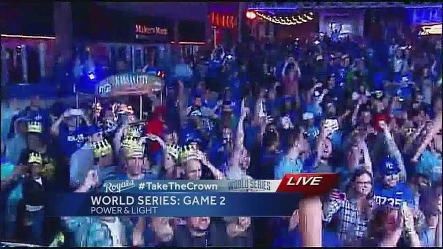 Thousands partied in Kansas City's Power and Light District to celebrate the Royals World Series Game 2 victory over the San Francisco Giants on Wednesday night.