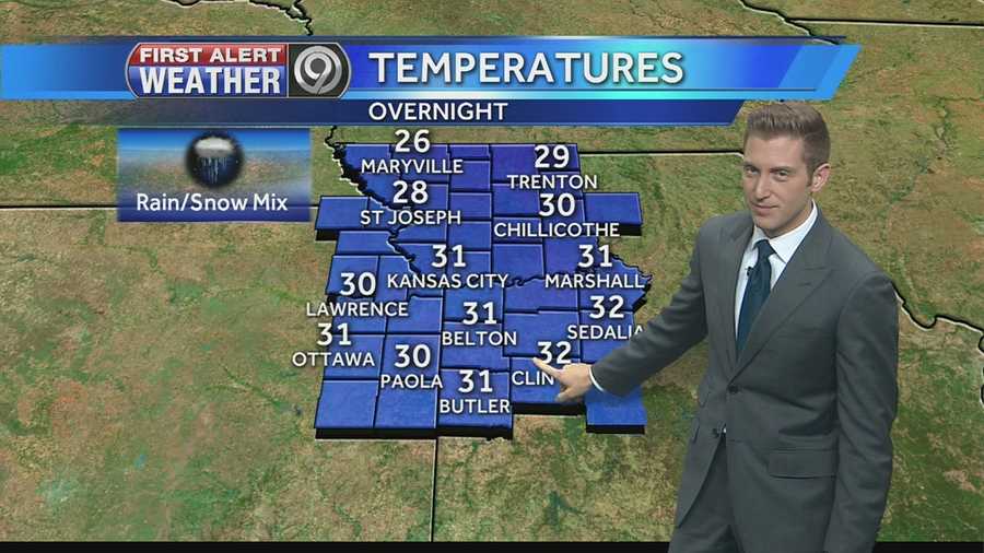 KMBC 9 meteorologist Nick Bender says we can expect rain for much of the evening and colder temperatures as a cold front moves through the region..