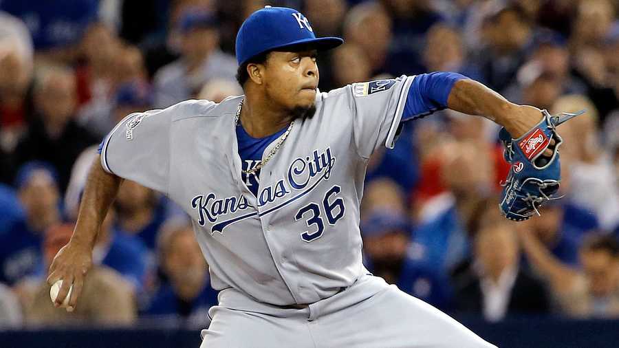 Edinson Volquez pitched well through five innings, but was outdueled by Toronto's Marco Estrada in Game 5 of the ALCS.