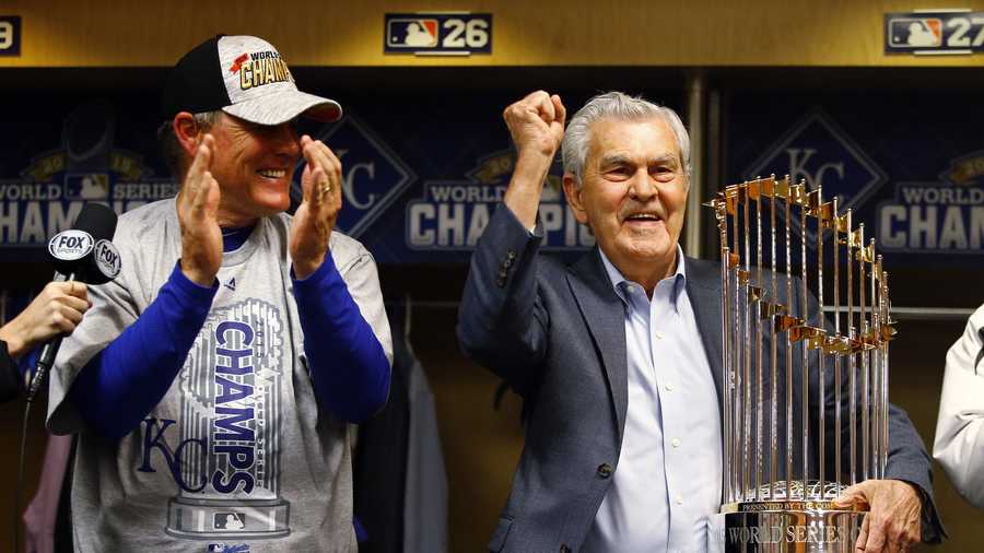 1985 World series trophy and the 2015 trophy - Kansas City Royals