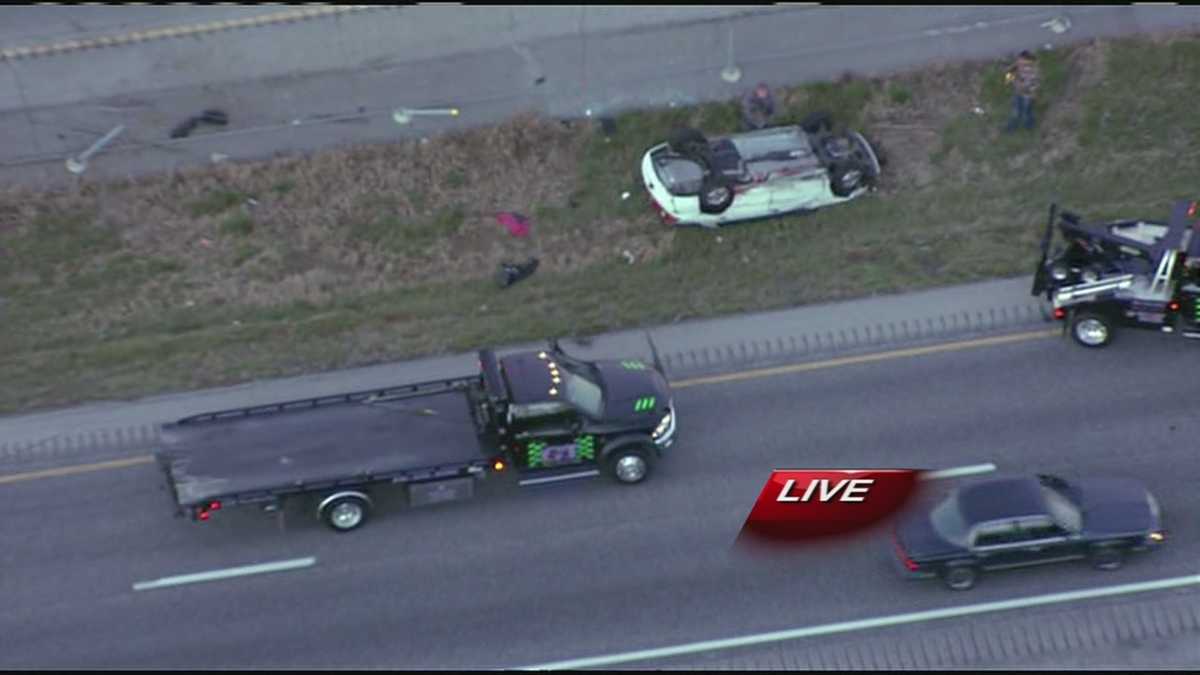 Car flips over in median on NB U.S. 169 near Barry Road