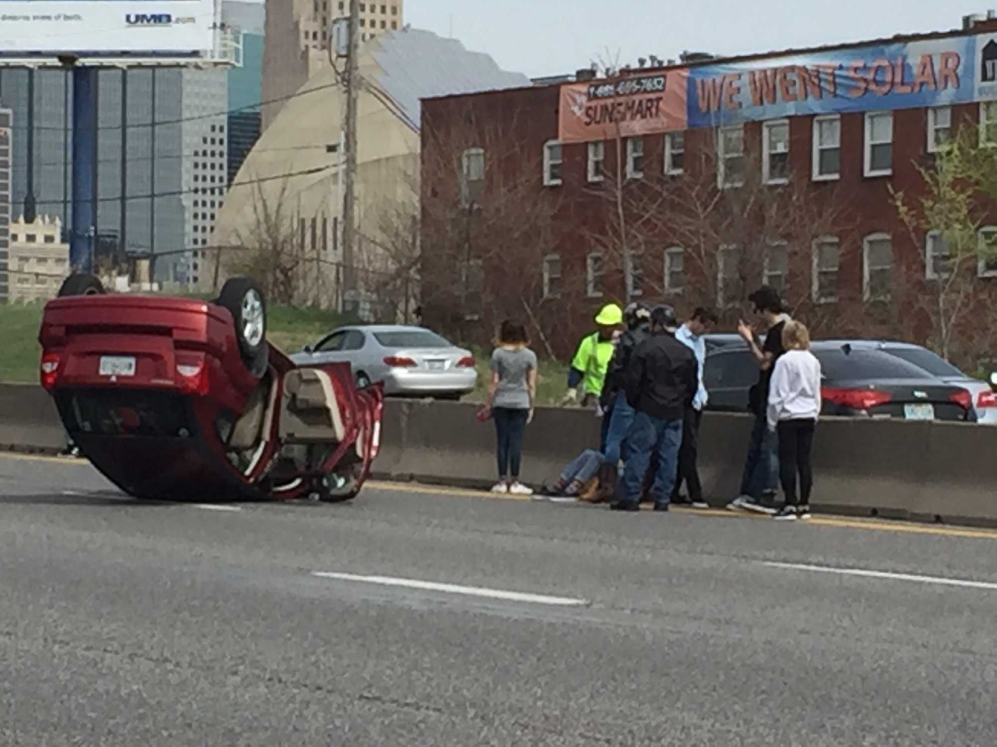 Vehicle Flips Over On SB I-35 Near West Pennway