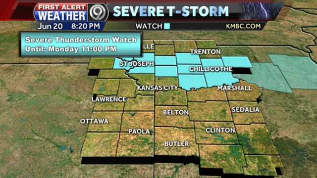 Severe thunderstorm watch issued for areas north of KC