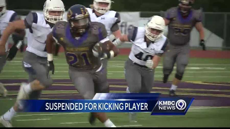 A Blue Springs High School running back has been suspended for two games for kicking an opposing player late in Friday night’s game.