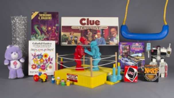 Bubble wrap, Care Bears, Clue, coloring books, Dungeons & Dragons, Fisher-Price Little People, Nerf, pinball, Rock 'Em Sock 'Em Robots, swing, Transformers, and Uno are up for induction into the National Toy Hall of Fame in Rochester, New York.