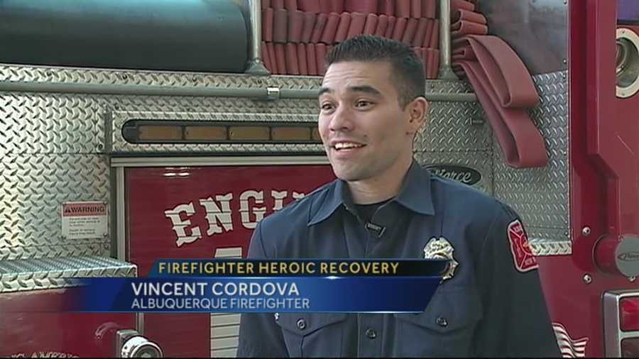 Albuquerque firefighter Vincent Cordova was back on the job Wednesday after an 18 month long battle with a rare brain tumor.