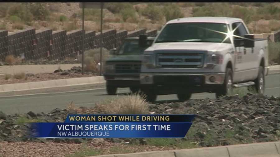 While police are gathering information in the shooting searching for the gunman, a woman shot in the face while driving in Albuquerque is speaking for the first time.
