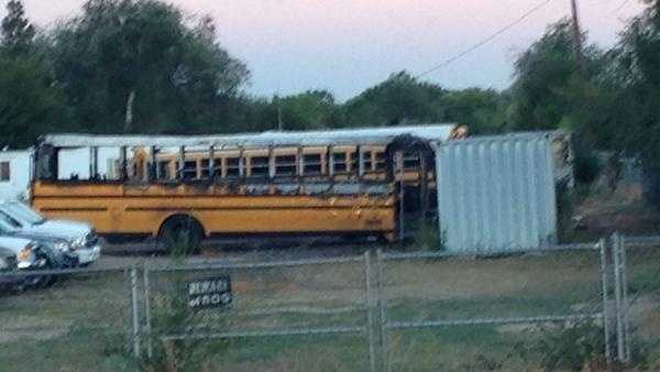 A school bus caught fire Friday Sept. 12, 2014 in a bus parking lot.