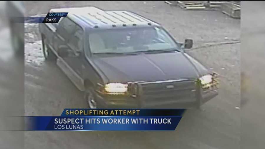 Police said a building supply worker was hit by a truck as a shoplifting suspect tried to make his getaway.