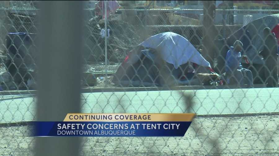 Tent city, a makeshift community for the homeless at Iron Avenue and First Street, is becoming a growing problem in downtown Albuquerque.