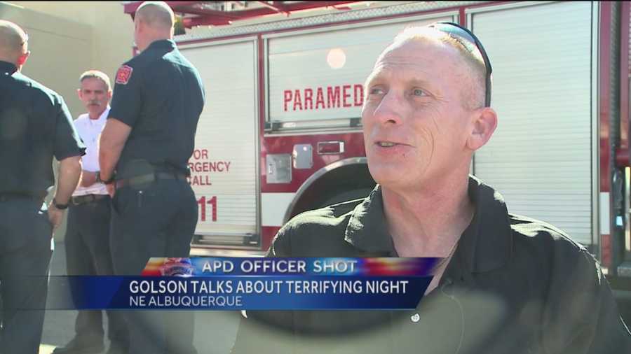 An Albuquerque police officer shot in the line of duty last month says he’s thankful for the first responders who saved his life.