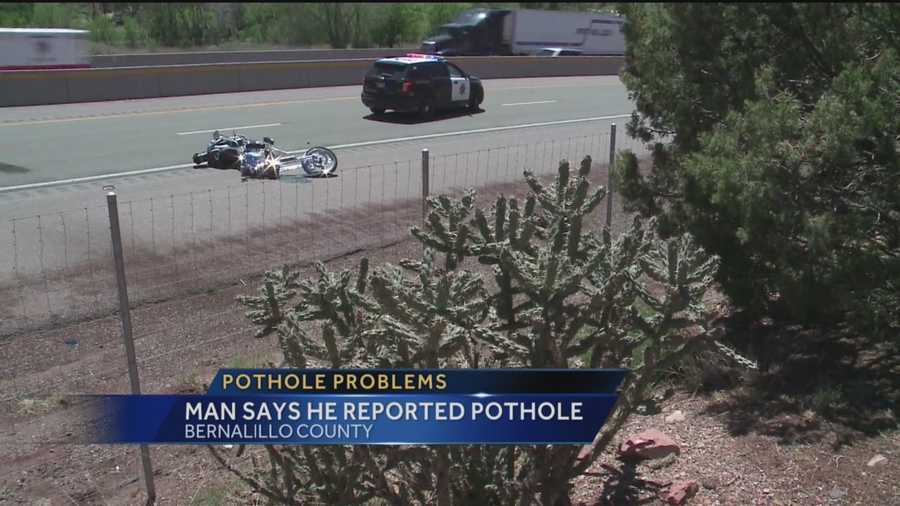 Police are investigating whether a pothole is to blame for a bad motorcycle crash.