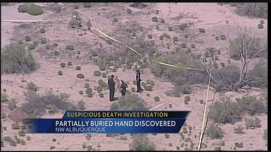 A hand was found sticking out from a concrete slab in a field on Albuquerque's west side Thursday afternoon.