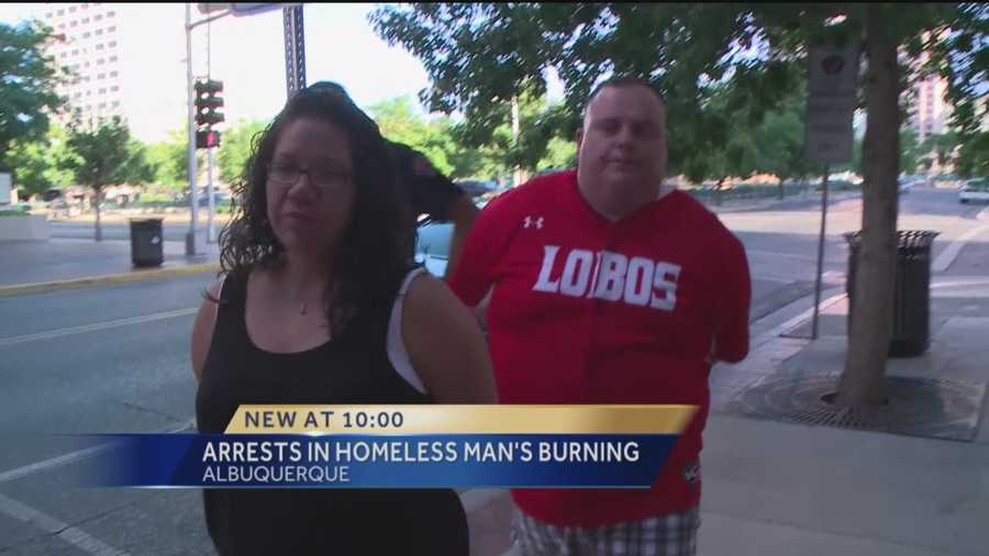 Arrests have been made in the case of a homeless man set on fire with fireworks.