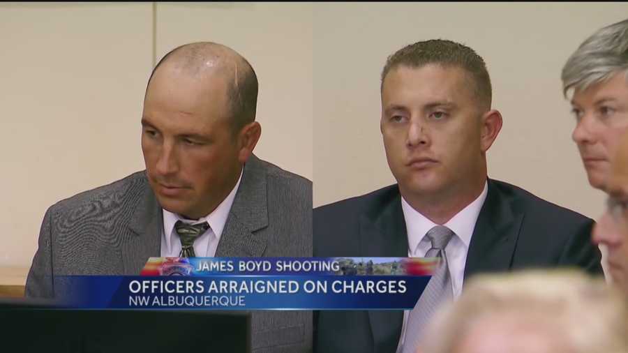 The two Albuquerque police officers charged with second-degree murder with the deadly shooting of James Boyd pleaded not guilty Friday.