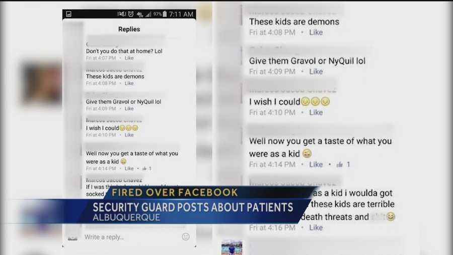 A security guard was caught saying some shocking things on Facebook about kids at Presbyterian Kaseman Hospital.