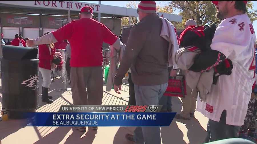 With recent terrorist attacks The University of New Mexico football team increases their security during it's football games.