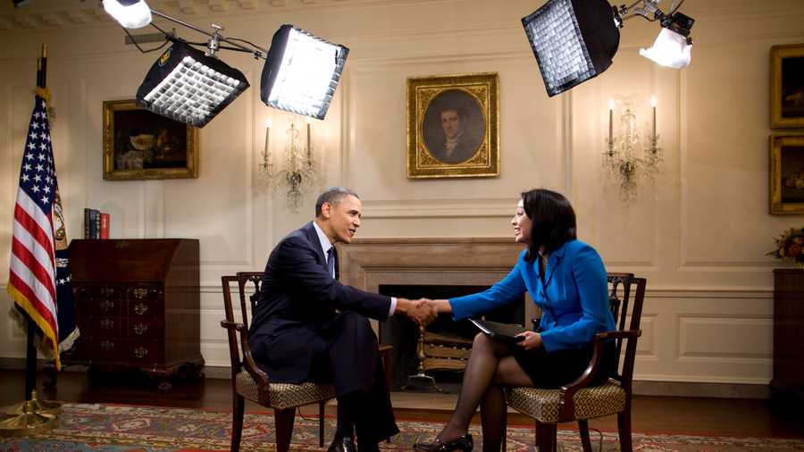 President Barack Obama TV interview with Royale Da of KOAT Albuquerque, N.M. in the Map Room of the White House,  March 15, 2011. (Official White House Photo by Chuck Kennedy)



