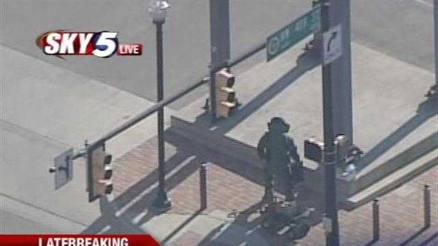 Oklahoma City police are investigating a suspicious substance found downtown.