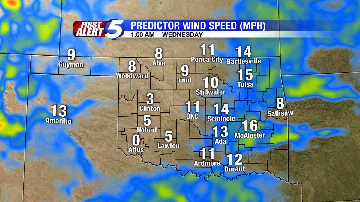 Hour-by-hour Oklahoma wind speed slideshow
