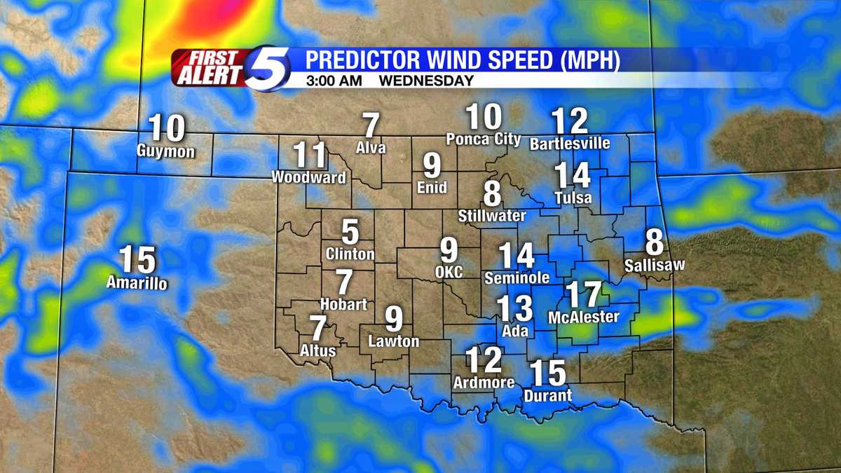 Hour-by-hour Oklahoma wind speed slideshow