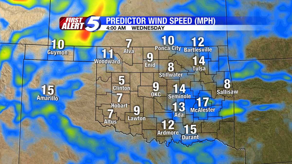 Hour-by-hour Oklahoma wind speed slideshow