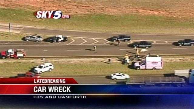 Sky5 is over the scene of latebreaking news in Edmond, where a crash has backed up traffic at I-35 and Danforth.