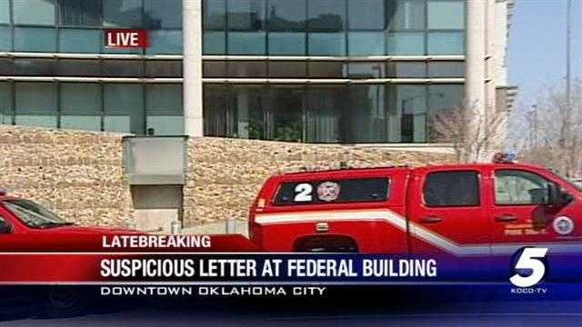 Firefighters are investigating a white powder found at the federal building in downtown Oklahoma City. 
