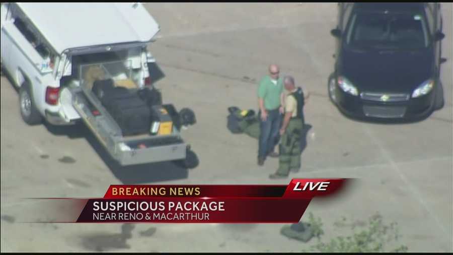 Oklahoma City police are investigating a suspicious package, according to Sgt. Jennifer Wardlow. The bomb squad is at the scene at a Walmart in the 6100 block of Reno Avenue. The package was discovered in the Garden Center.