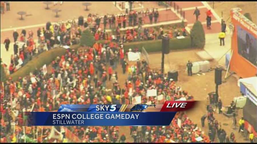 Sky 5 spotted dozens of Cowboy fans on the OSU campus early Saturday morning, hours ahead of the big game against the Baylor Bears.