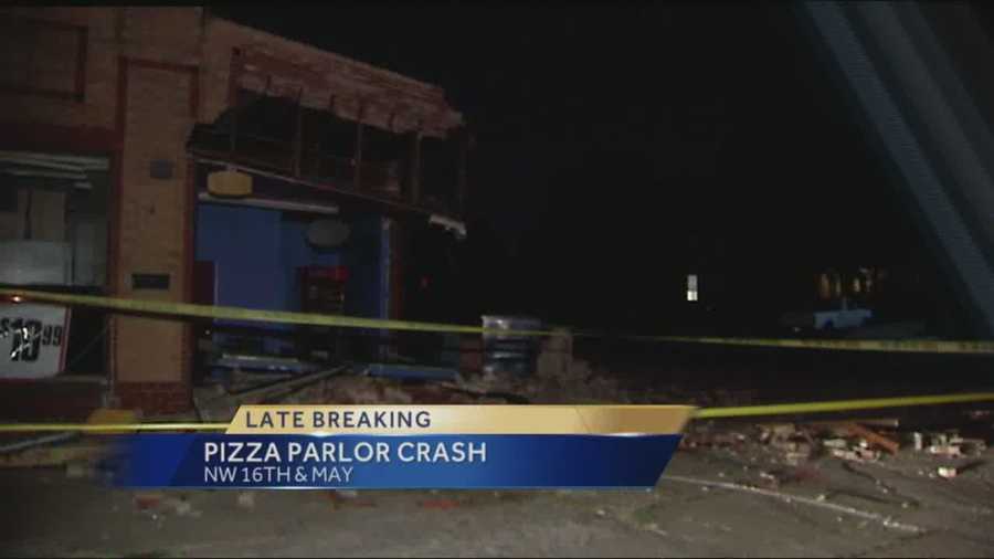 Oklahoma City police were at the scene of a vehicle that crashed into a pizza parlor overnight Monday.