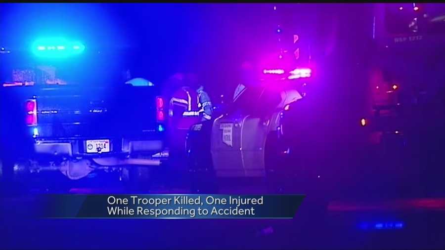 One Oklahoma Highway Patrol trooper was killed and another is in serious condition after a car struck them Saturday evening.