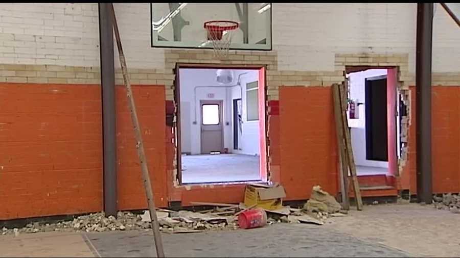 The administration office and gym are under construction to repair damage that was caused by earthquakes.