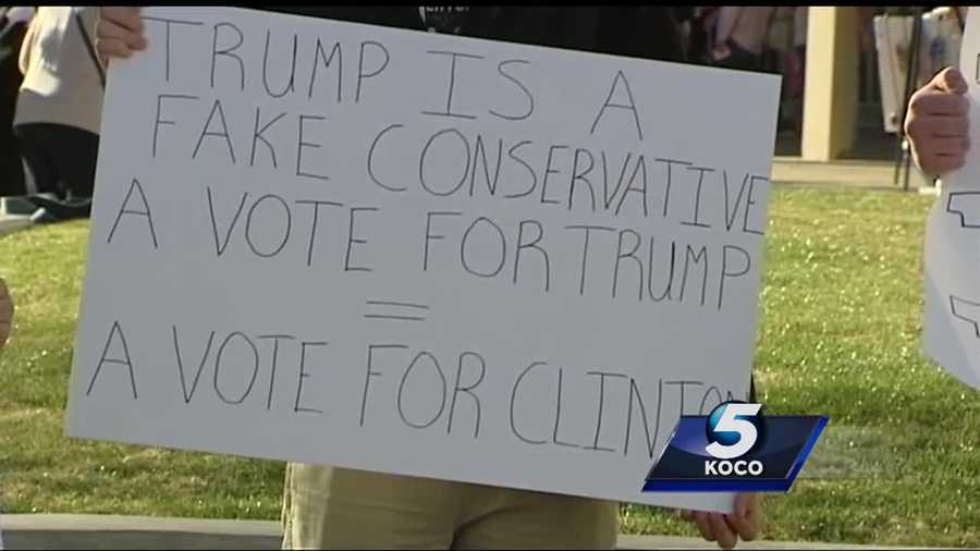 Some people protested Donald Trump outside his campaign event Friday night in Oklahoma City.