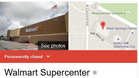 Google business listing shows ALL Walmart stores permanently closed