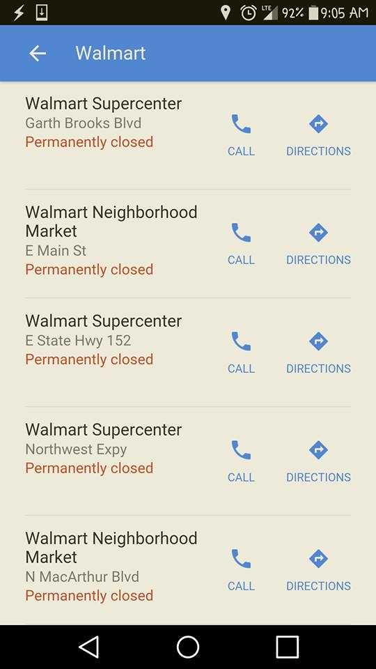 Google business listing shows ALL Walmart stores permanently closed