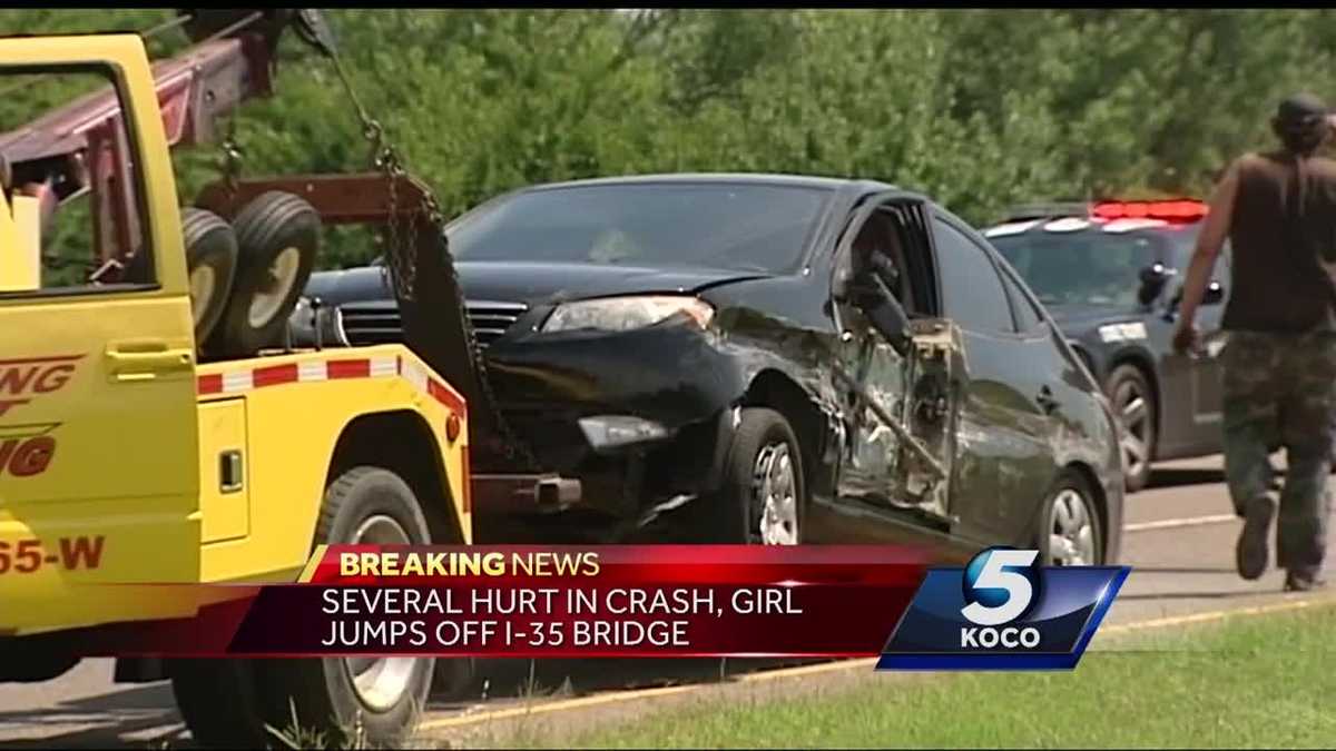 Woman jumps off bridge, 7 taken to hospital after crash on I35 in NE OKC Woman jumps off bridge, 7 taken to hospital after crash on I35 in NE OKC