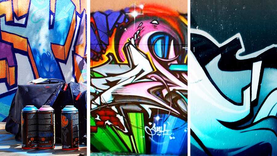 Graffiti sprayed by various artists and vandals is seen. 