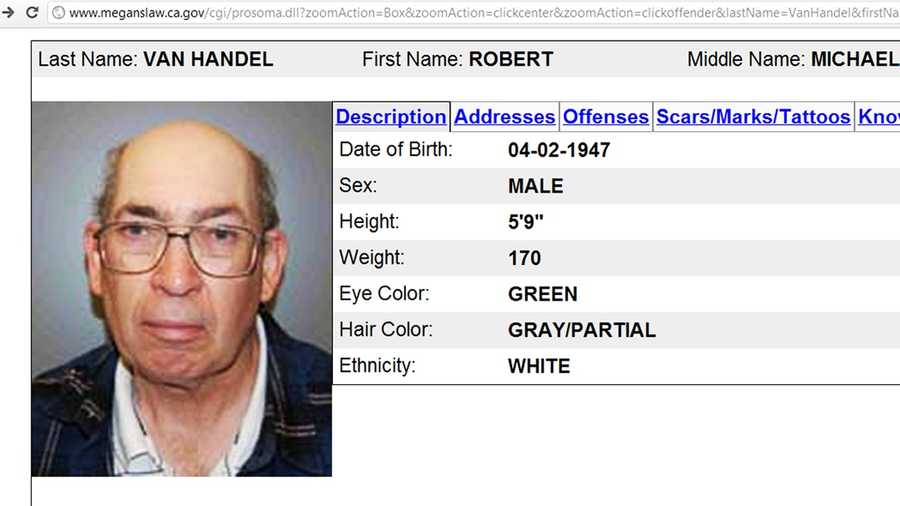 Robert Van Handel is seen on the Megan's Law sex offender registry website. 