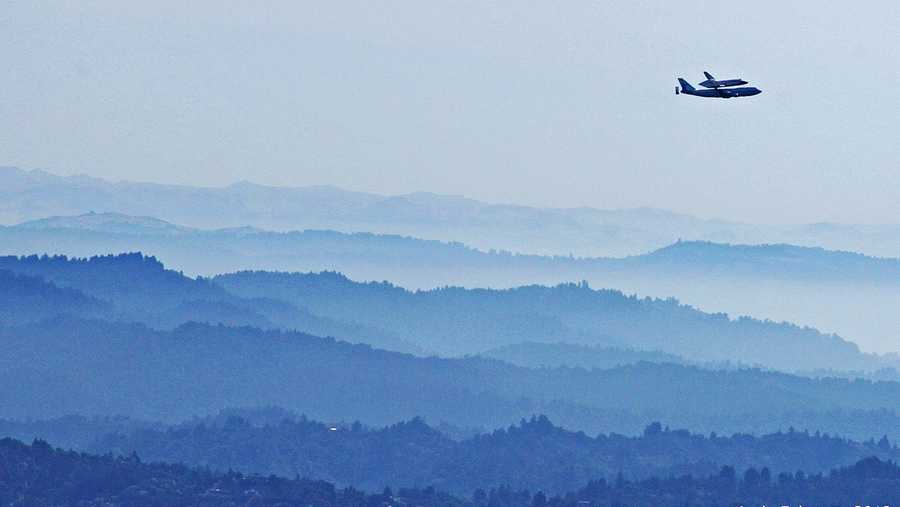 Photographer Andy Fuhrman shot this at 9:48 a.m. Friday as Endeavor flew over the San Lorenzo Valley in northern Santa Cruz County.