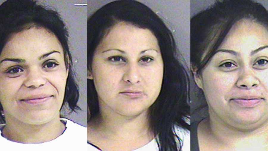 Iris Perez, left, Elaine Levario, and Patricia Caudillo are seen in mug shots.