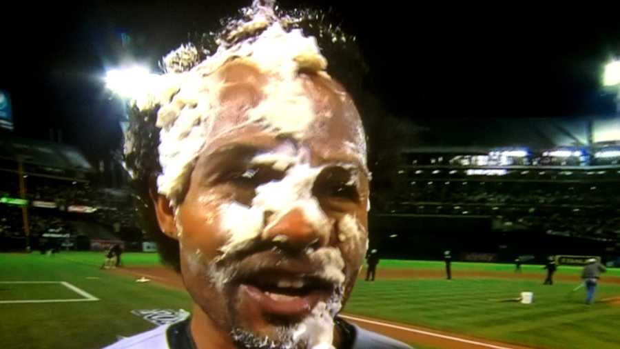 Coco Crisp was proudly pied and sloshed with Gatorade after winning Game 4.