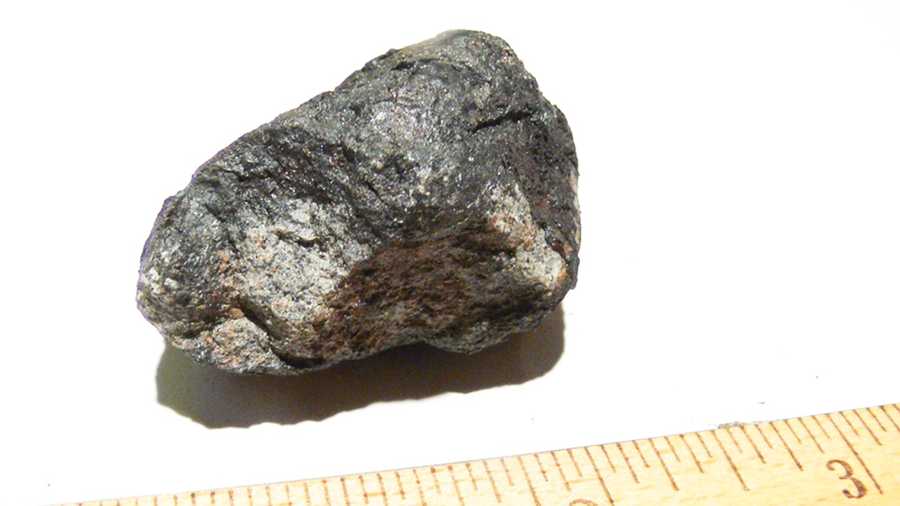 This photo shows the Novato meteorite discovered by Lisa Webber of Novato, Calif. The meteorite is from a meteor that created a spectacular fireball over Northern California on Oct. 17, 2012.