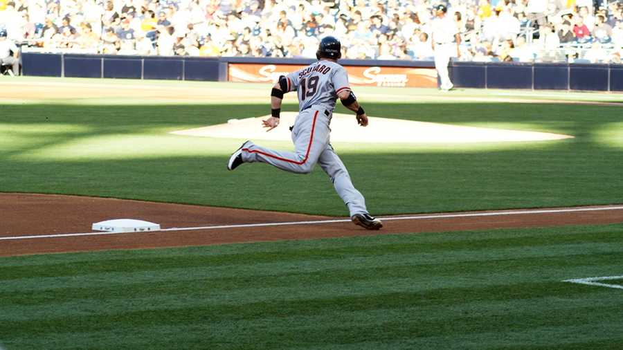 Marco Scutaro rounds the bases. 