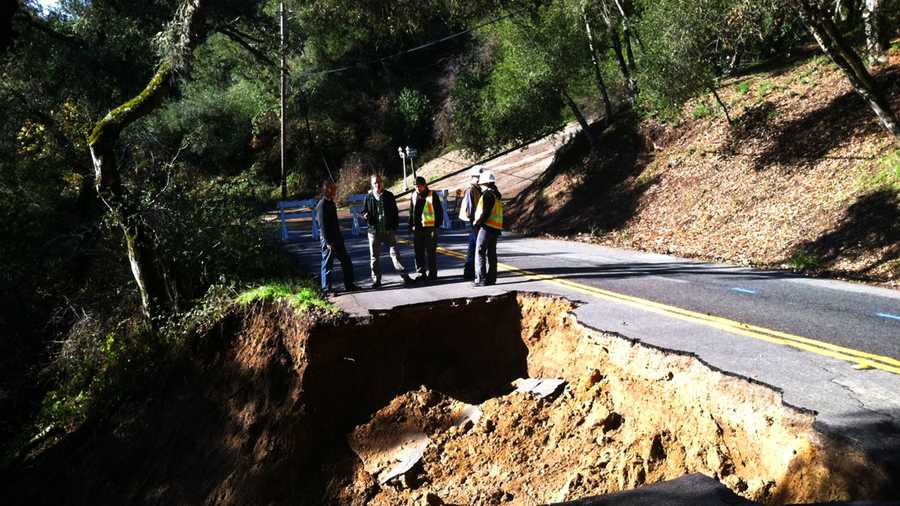 Vine Hill Road north of Scotts Valley collapsed during the three storms. (Dec. 3, 2012)