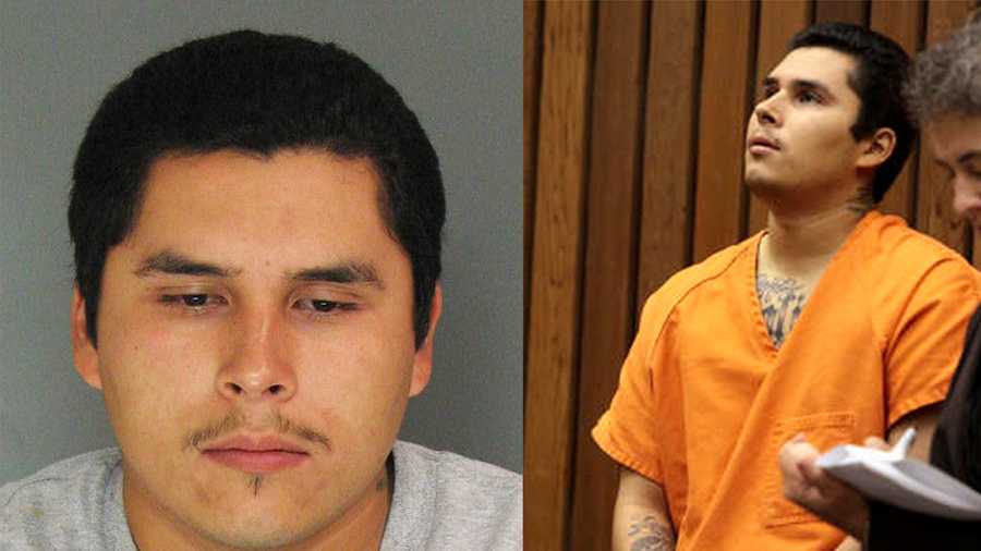 Alejandro Camacho is seen in a mug shot, left, and in court on Wednesday, right. 